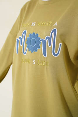 Önü Yazı Nakışlı Tunik Çağla Yeşili - Tunik