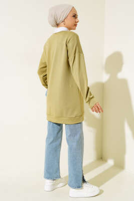 Önü Yazı Nakışlı Tunik Çağla Yeşili - Tunik