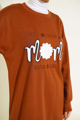 Önü Yazı Nakışlı Tunik Kahve - Tunik