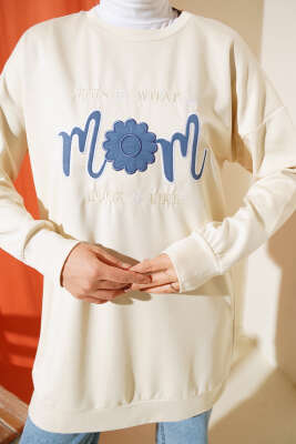 Önü Yazı Nakışlı Tunik Krem - Tunik