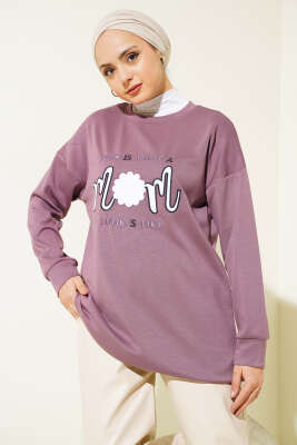 Önü Yazı Nakışlı Tunik Magenta - Tunik