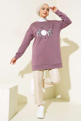 Önü Yazı Nakışlı Tunik Magenta 