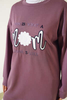 Önü Yazı Nakışlı Tunik Magenta - Tunik