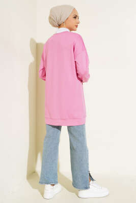 Önü Yazı Nakışlı Tunik Pembe - Tunik