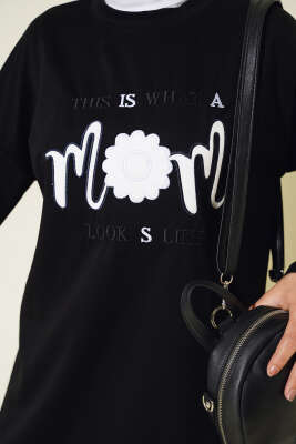 Önü Yazı Nakışlı Tunik Siyah - Tunik