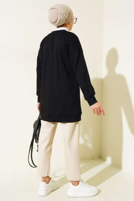 Önü Yazı Nakışlı Tunik Siyah - Tunik