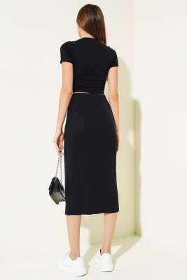 Önü Yırtmaçlı Etekli İkili Takım Siyah - Kadın Giyim Modelleri