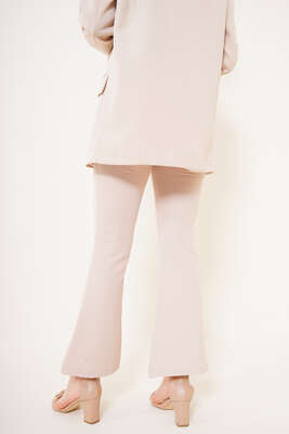 Önü Yırtmaçlı İspanyol Paça Pantolon Bej - Pantolon