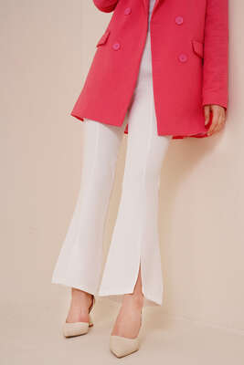 Önü Yırtmaçlı İspanyol Paça Pantolon Ekru - SAGA