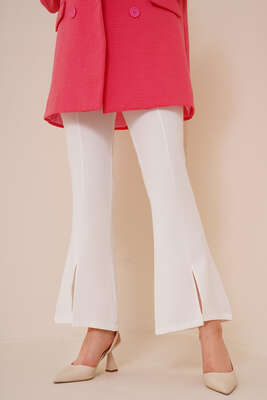 Önü Yırtmaçlı İspanyol Paça Pantolon Ekru - Pantolon