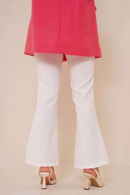 Önü Yırtmaçlı İspanyol Paça Pantolon Ekru - Pantolon