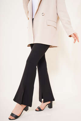 Önü Yırtmaçlı İspanyol Paça Pantolon Siyah - Pantolon