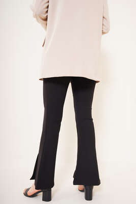 Önü Yırtmaçlı İspanyol Paça Pantolon Siyah - Pantolon