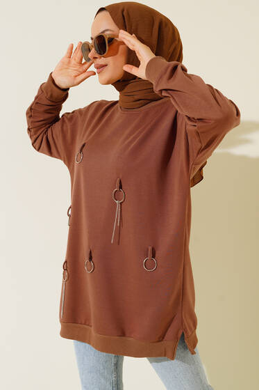 Önü Zincir Detaylı Tunik Taba - Tunik