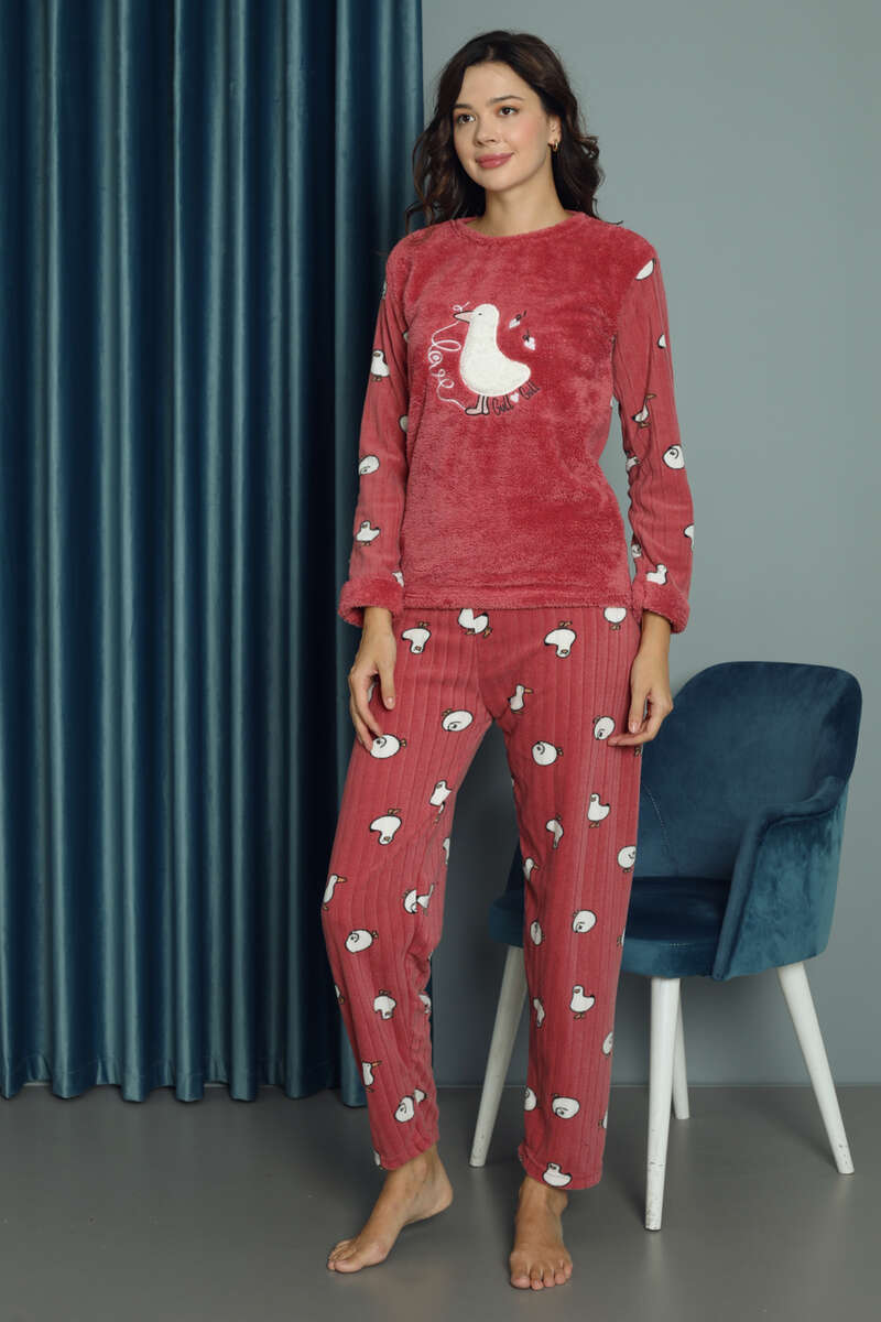 Ördek Desenli Doğalgaz Faturası Düşüren Pijama Takımı Gül Kurusu