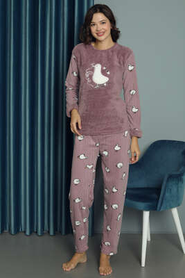Ördek Desenli Doğalgaz Faturası Düşüren Pijama Takımı Lila - Thumbnail