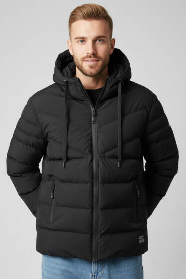 Oregom Kapüşonlu Erkek Mont Siyah - Erkek Mont