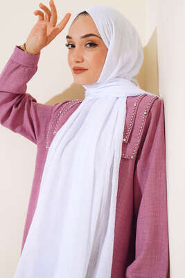 Organik Bambu Kraş Şal Beyaz -5 