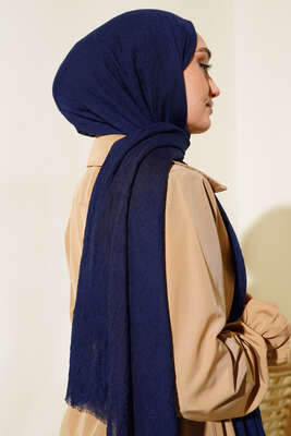 Organik Bambu Kraş Şal Lacivert -15 - Yılın Fırsatı