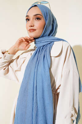 Organik Bambu Kraş Şal Mavi -149 - Başörtüsü