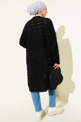 Örgü Desen Detaylı Triko Hırka Siyah - Hırka