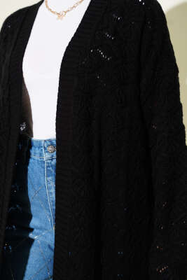 Örgü Desen Detaylı Triko Hırka Siyah - Yılın Fırsatı