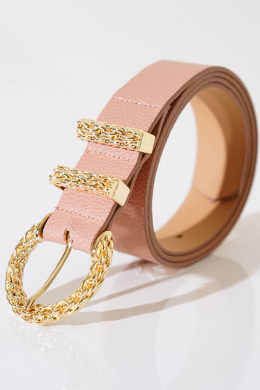 Örgü Desen Kemer Pudra - Deri Kemer