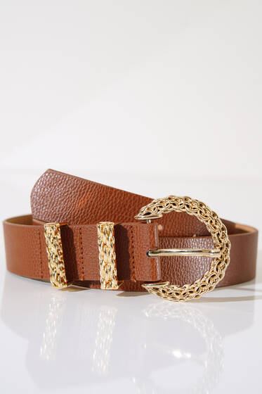 Örgü Desen Kemer Taba - Deri Kemer