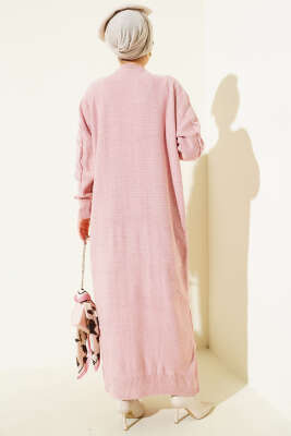 Örgü Desenli Triko Elbise Pudra - Yılın Fırsatı