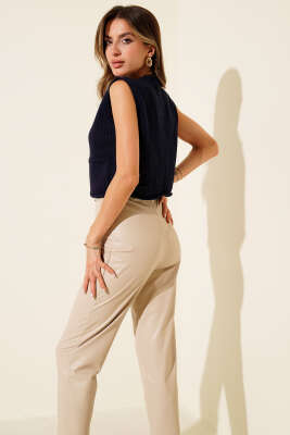 Örgü Detaylı Düğmeli Triko Yelek Lacivert - Yılın Fırsatı