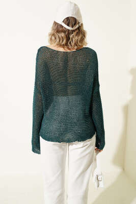 Örgü Detaylı File Kazak Petrol - Kadın Giyim Modelleri