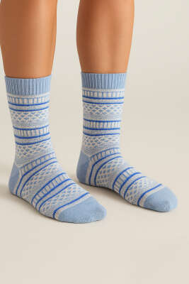 Örgü Detaylı Kadın Soket Çorap Buz Mavisi - KAPAR ÇORAP