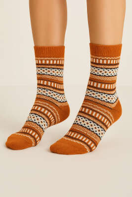 Örgü Detaylı Kadın Soket Çorap Oranj - KAPAR ÇORAP