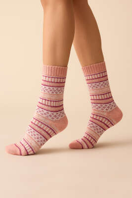 Örgü Detaylı Kadın Soket Çorap Pudra - KAPAR ÇORAP