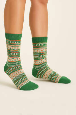 Örgü Detaylı Kadın Soket Çorap Yeşil - KAPAR ÇORAP