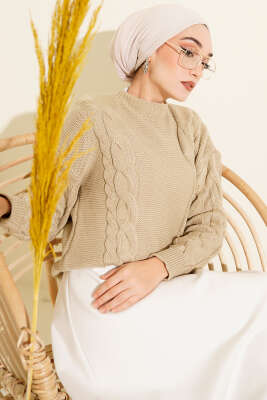 Örgü Detaylı Triko Kazak Altuni - RAFİMİX