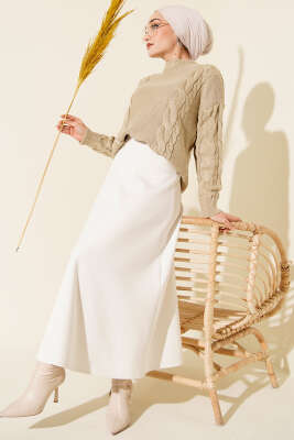 Örgü Detaylı Triko Kazak Altuni - Triko Kazak