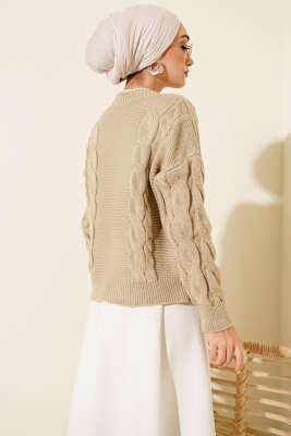 Örgü Detaylı Triko Kazak Altuni - Triko Kazak