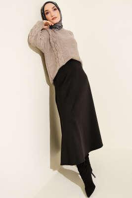 Örgü Detaylı Triko Kazak Bej - Triko Kazak