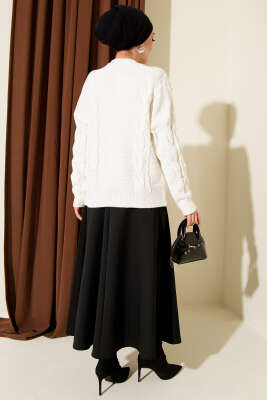 Örgü Detaylı Triko Kazak Ekru - Triko Kazak