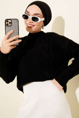 Örgü Detaylı Triko Kazak Siyah - RAFİMİX