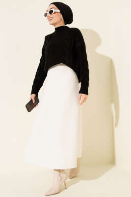 Örgü Detaylı Triko Kazak Siyah - Triko Kazak