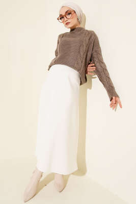 Örgü Detaylı Triko Kazak Vizon - Triko Kazak