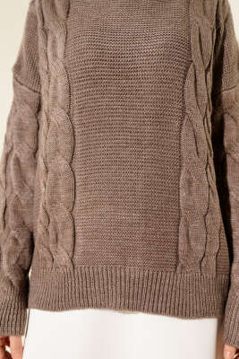 Örgü Detaylı Triko Kazak Vizon - Triko Kazak