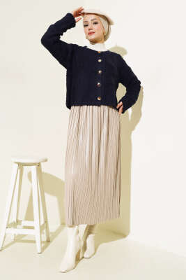 Örgü Düğmeli Kısa Hırka Lacivert - Triko Hırka