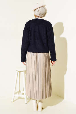 Örgü Düğmeli Kısa Hırka Lacivert - Triko Hırka