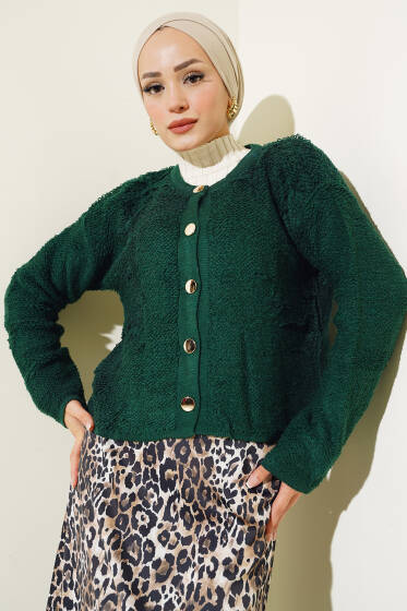 Örgü Düğmeli Kısa Hırka Nefti - Triko