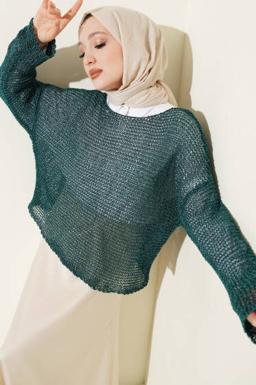 Örgü File Kazak Petrol - Triko Kazak