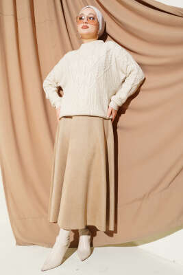 Örgü İşlemeli Triko Kazak Bej - Triko Kazak