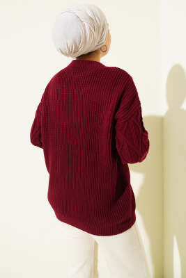Örgü İşlemeli Triko Kazak Bordo - Triko Kazak